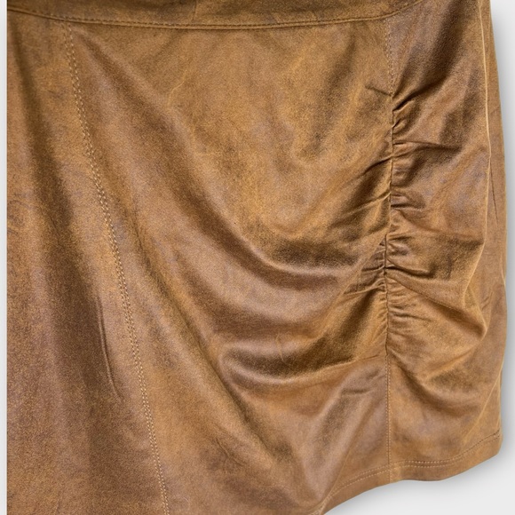 FREE PEOPLE Brown Rumi Ruched Faux Suede Mini Skirt - Picture 3 of 8
